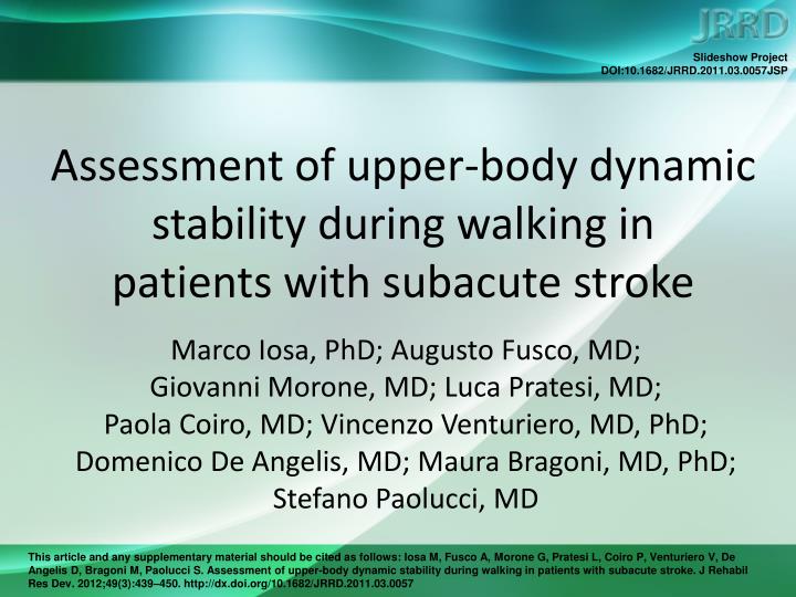 assessment of upper body dynamic stability during walking in patients with subacute stroke