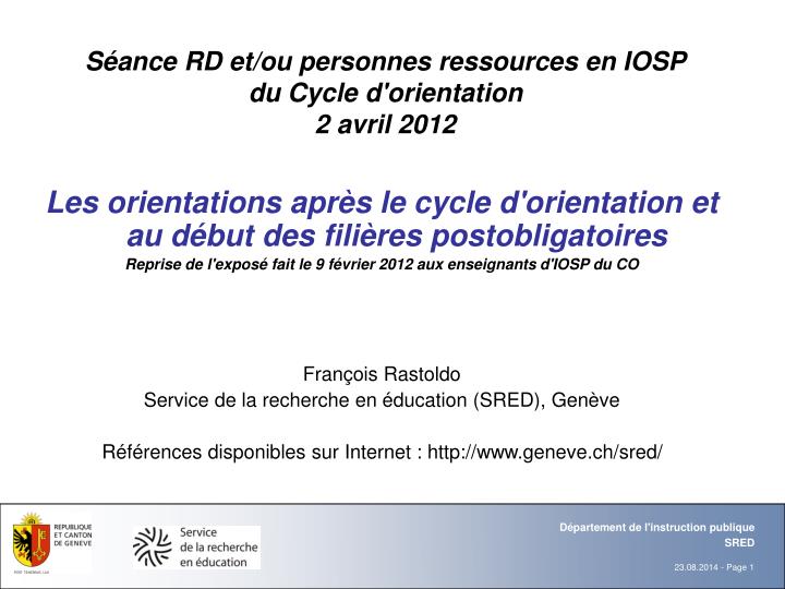 s ance rd et ou personnes ressources en iosp du cycle d orientation 2 avril 2012