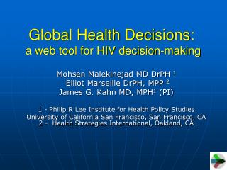 Global Health Decisions: a web tool for HIV decision-making