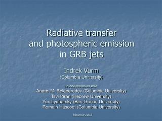 Radiative transfer and photospheric emission in GRB jets