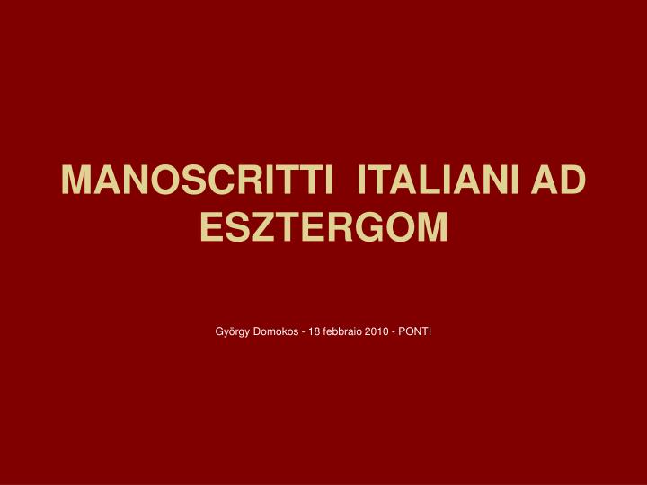 manoscritti italiani ad esztergom