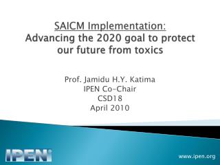 SAICM Implementation: Advancing the 2020 goal to protect our future from toxics