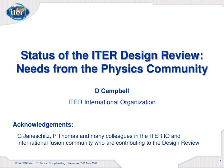 status of the iter design review needs from the physics community
