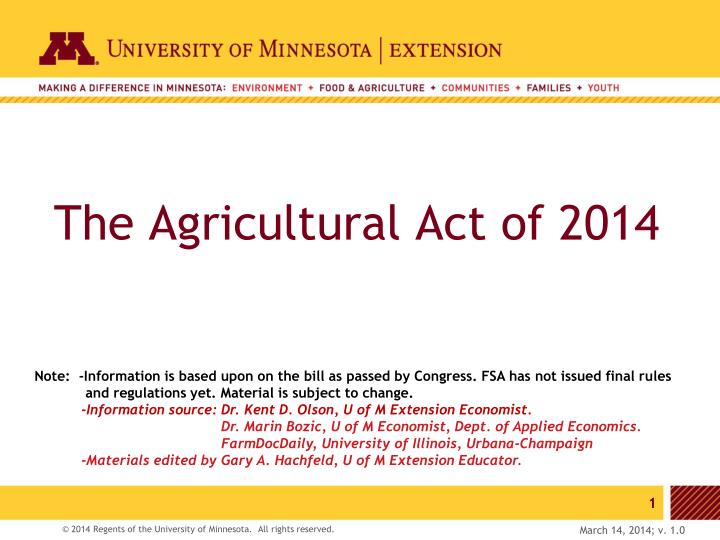 the agricultural act of 2014