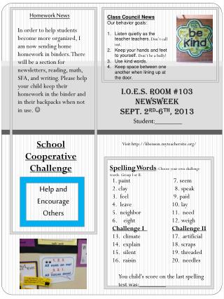 I.O.E.S. Room #103 Newsweek Sept. 2 rd -6 th , 2013 Student:__________