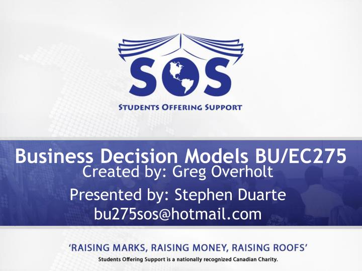 business decision models bu ec275