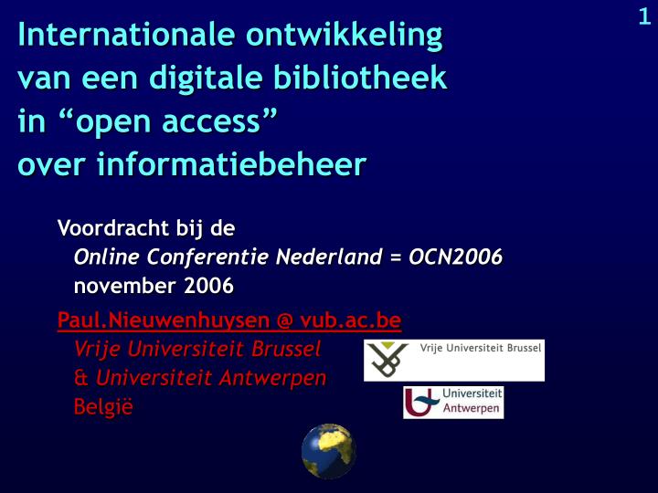 internationale ontwikkeling van een digitale bibliotheek in open access over informatiebeheer