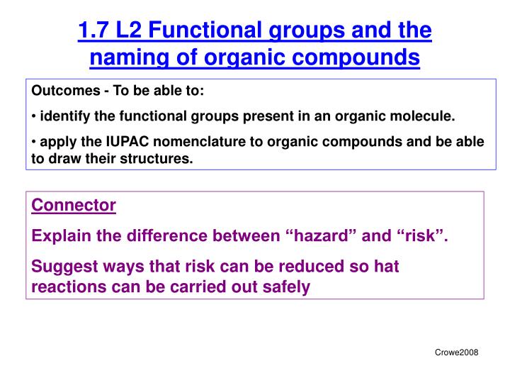 1 7 l2 functional groups and the naming of organic compounds