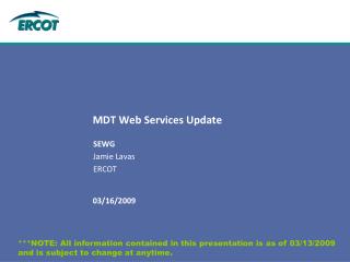 MDT Web Services Update