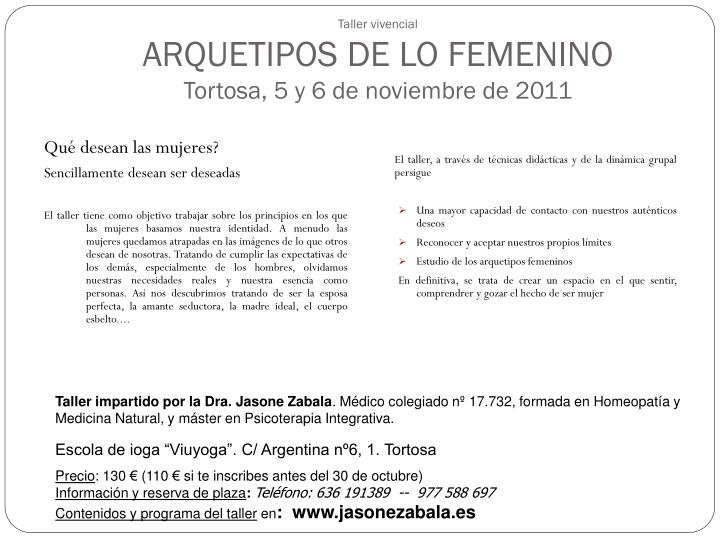 taller vivencial arquetipos de lo femenino tortosa 5 y 6 de noviembre de 2011