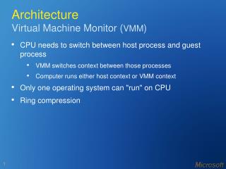 Architecture Virtual Machine Monitor ( VMM )