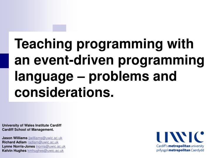teaching programming with an event driven programming language problems and considerations
