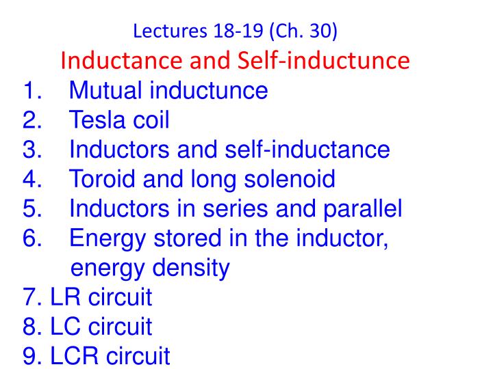 lectures 18 19 ch 30 inductance and self inductunce
