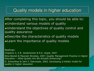 Quality models in higher education