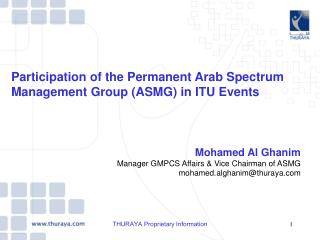 Participation of the Permanent Arab Spectrum Management Group (ASMG) in ITU Events