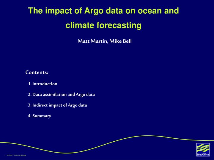the impact of argo data on ocean and climate forecasting