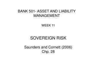 BANK 501 - ASSET AND LIABILITY MANAGEMENT