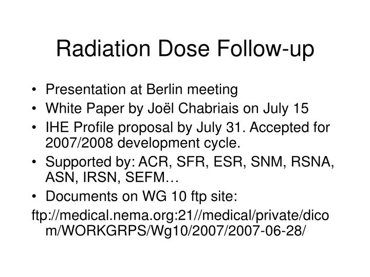 radiation dose follow up