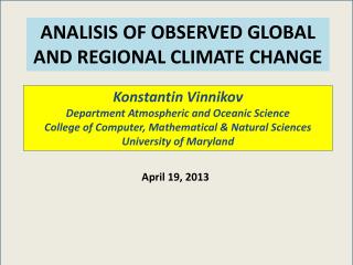 ANALISIS OF OBSERVED GLOBAL AND REGIONAL CLIMATE CHANGE
