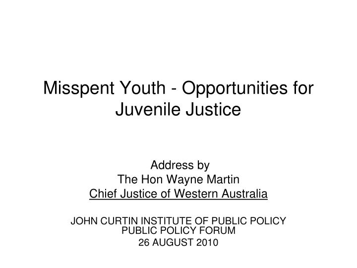 misspent youth opportunities for juvenile justice