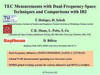 TEC Measurements with Dual-Frequency Space Techniques and Comparisons with IRI