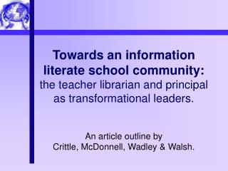 Principals will develop understandings of: