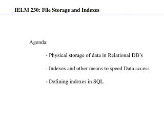IELM 230: File Storage and Indexes