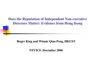 Does the Reputation of Independent Non-executive Directors Matter: Evidence from Hong Kong