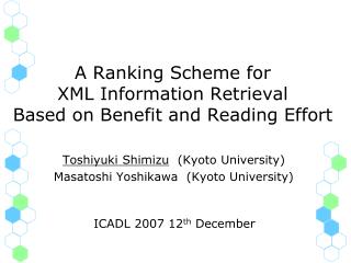 A Ranking Scheme for XML Information Retrieval Based on Benefit and Reading Effort