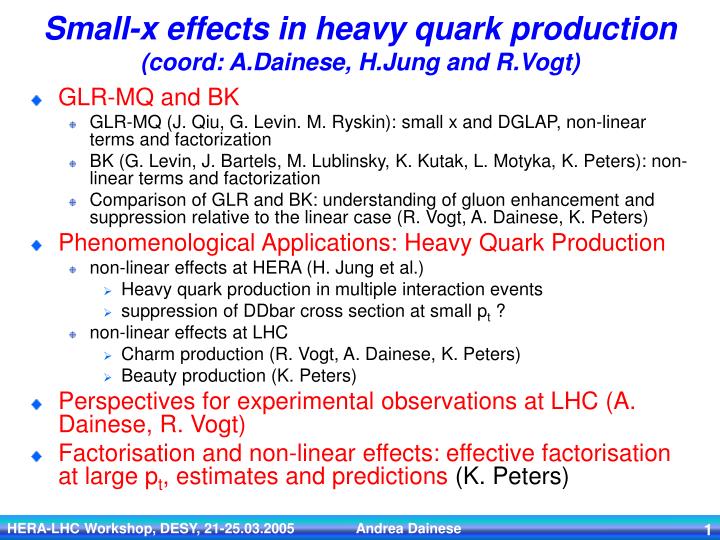 small x effects in heavy quark production coord a dainese h jung and r vogt