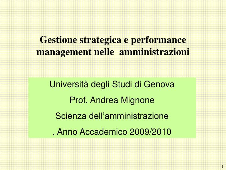 gestione strategica e performance management nelle amministrazioni