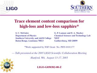 Trace element content comparison for high-loss and low-loss sapphire*