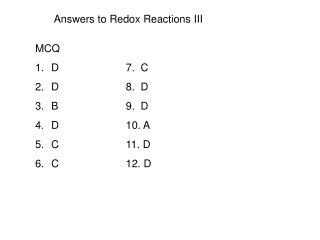 Answers to Redox Reactions III