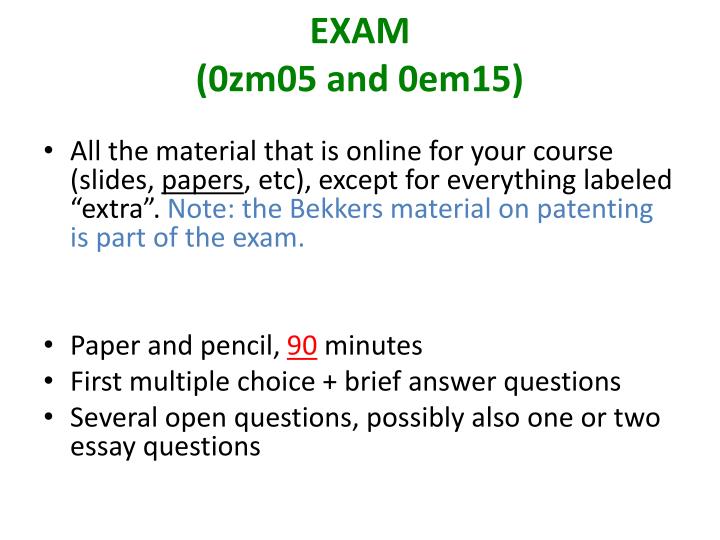 exam 0zm05 and 0em15