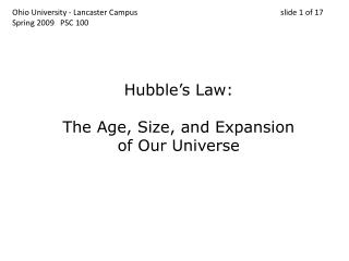 Hubble’s Law: The Age, Size, and Expansion of Our Universe