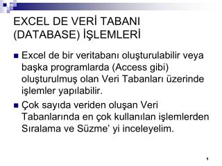 excel de ver tabani database lemler