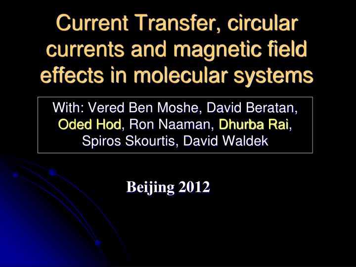 current transfer circular currents and magnetic field effects in molecular systems