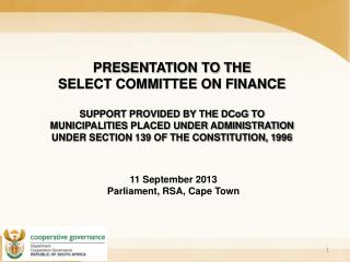 PRESENTATION TO THE SELECT COMMITTEE ON FINANCE