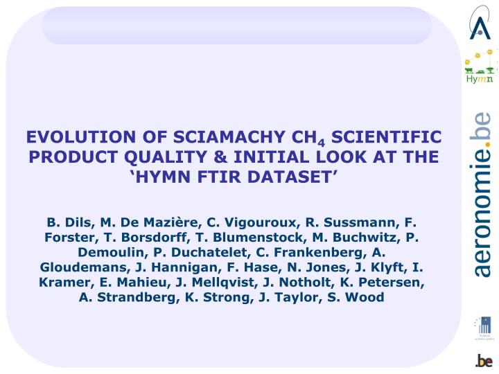 evolution of sciamachy ch 4 scientific product quality initial look at the hymn ftir dataset