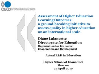 Diane Lalancette Directorate for Education Organisation for Economic Cooperation and Development
