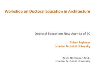 Workshop on Doctoral Education in Architecture