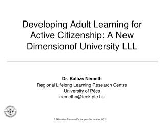 Developing Adult Learning for Active Citizenship: A New Dimension of University LLL