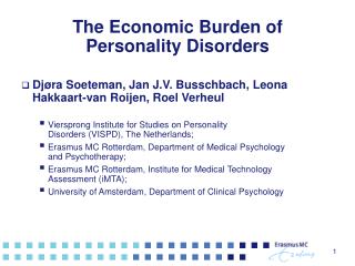 The Economic Burden of Personality Disorders