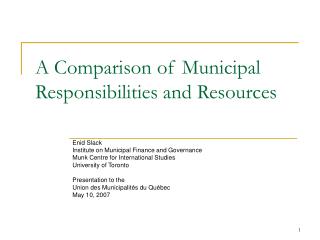 A Comparison of Municipal Responsibilities and Resources