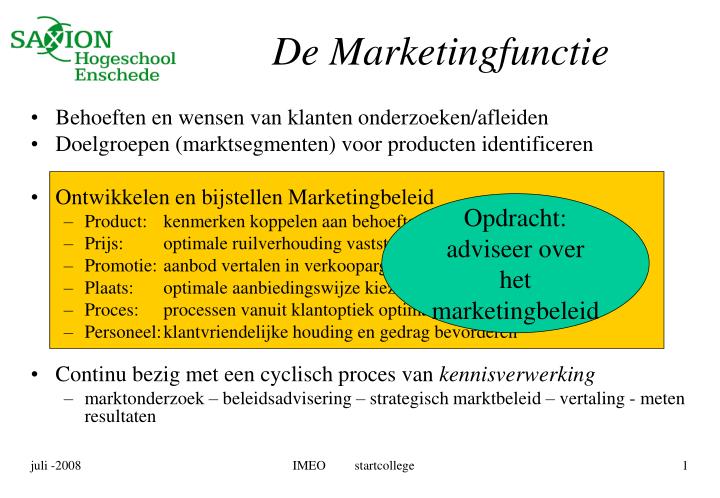 de marketingfunctie