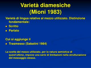 variet diamesiche mioni 1983
