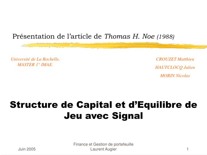 pr sentation de l article de thomas h noe 1988