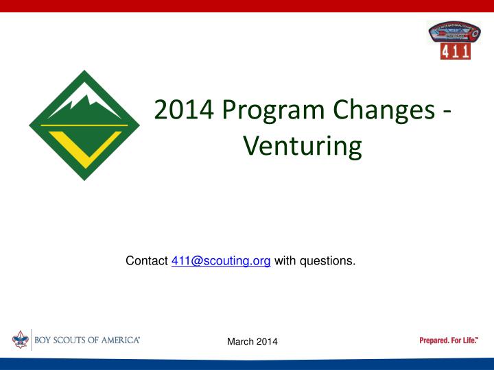 2014 program changes venturing
