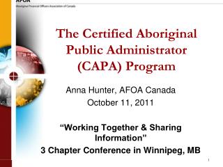 The Certified Aboriginal Public Administrator (CAPA) Program
