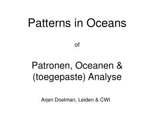 patterns in oceans of patronen oceanen toegepaste analyse